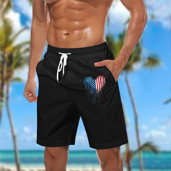 Vetsdori Mens Big and Tall Swim Trunks Board Shorts July 4th Swimwear Independence Day Summer,Pockets Vacation Elastic Waist Holiday Shorts for Men Drawstring