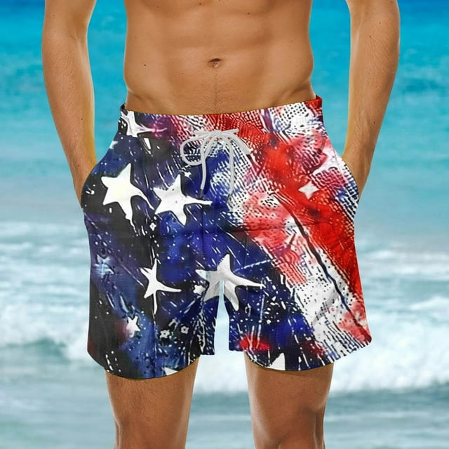 Vetsdori Mens Big and Tall Swimming Trunks Fourth of July Elastic Waist Swimwear Pockets Vacation,Board Shorts Drawstring Ropa American Flag Shorts for Men Independence Day