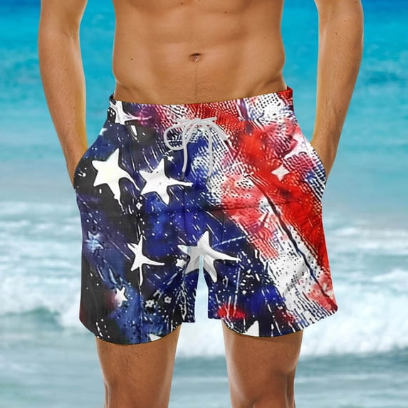 Vetsdori Mens Big and Tall Swimming Trunks Fourth of July Elastic Waist Swimwear Pockets Vacation,Board Shorts Drawstring Ropa American Flag Shorts for Men Independence Day
