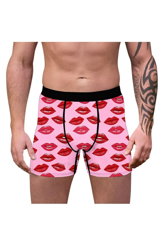 Mens Boxer Briefs Trunks Casual Valentines Cozy Elastic Waist Trendy Gift for Husband Boxers Underwear for Men Heart Print