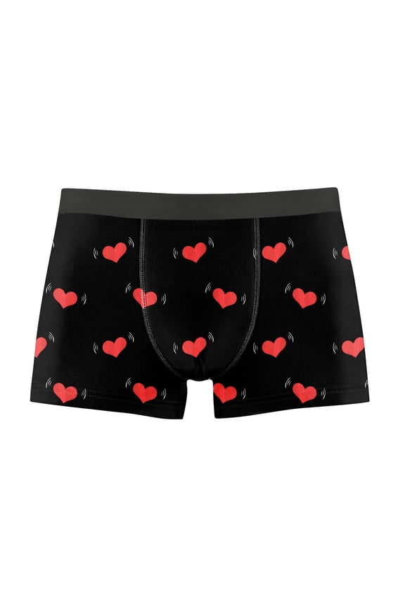 Mens Boxers Elastic Waist Soft Boxer Briefs Cozy Casual Trunks Heart Print Fashion Underwear for Men Gift for Husband