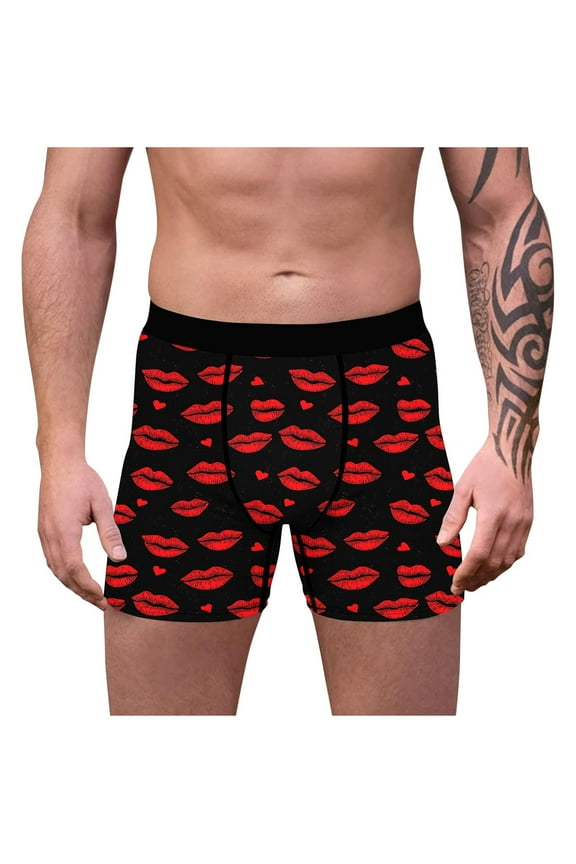 Mens Boxers Trunks Elastic Waist Cozy Boxer Briefs Holiday Valentines Gift for Men Heart Print Soft Underwear for Men