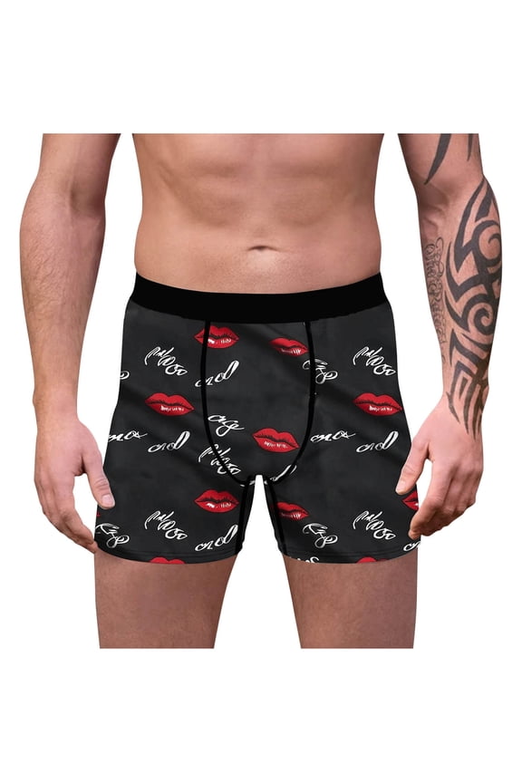 Mens Boxers Underwear Soft Holiday Cozy Valentine's Day Ropa Hombre Trunks Heart Print Gift for Men Boxer Briefs for Men Elastic Waist