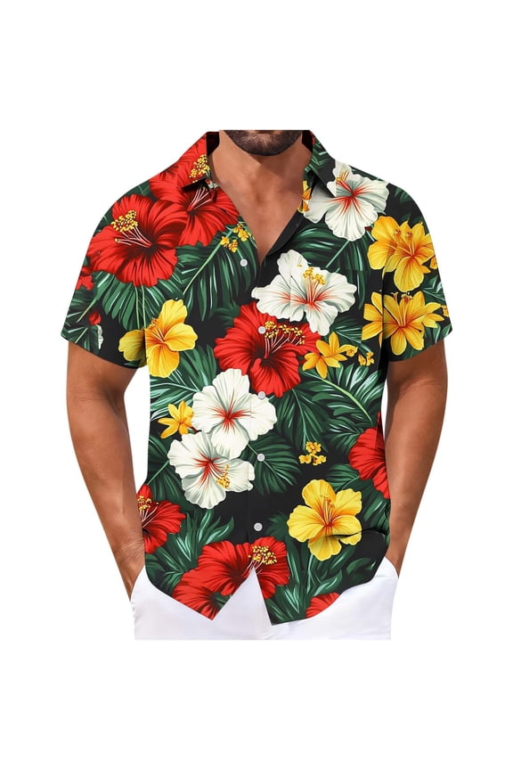 Mens Button up Shirts Short Sleeve Summer Work Shirts Gift for Men Hawaiian Tops Vacation Pockets Collared Casual T-Shirts for Men Ropa Para Hombre,Size XXXL
