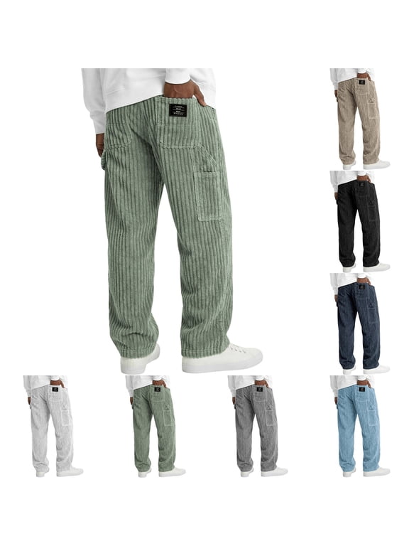 Mens Cargo Pants Corduroy Outdoor Pockets Elastic Waist Gifts for Men Pantalones Fashion Trendy Travel Trousers for Men