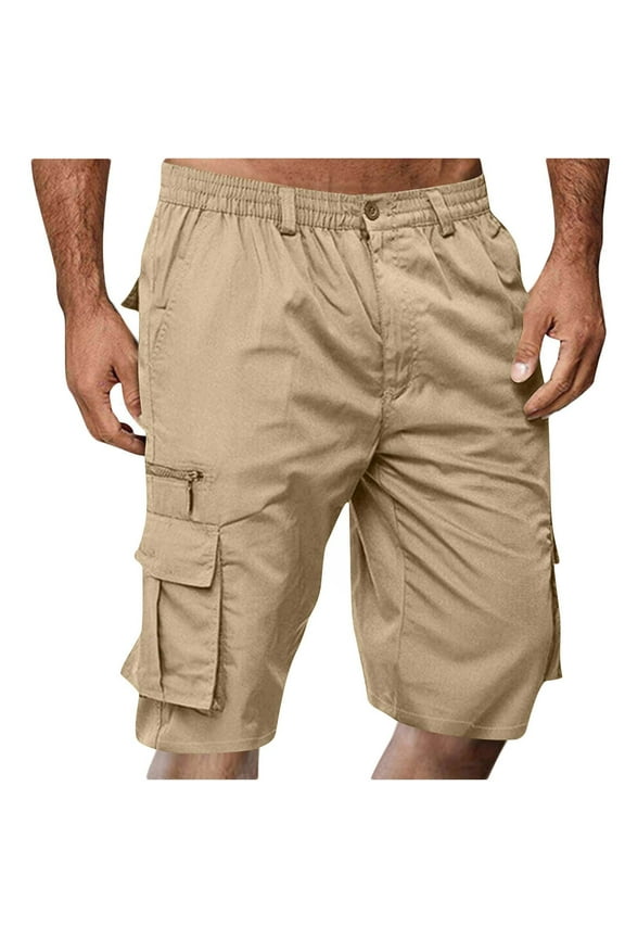 Mens Cargo Shorts Below the Knee Workout Pull-On Drawstring Summer Relaxed Fit Workout,Casual Zipper Pockets Shorts for Men Work,Size:33