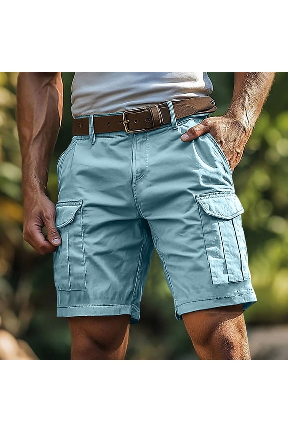 Mens Elastic Waist Shorts Cargo Summer Pull-On Pockets Big and Tall Fashion Relaxed Fit,Cotton Linen Shorts for Men Style