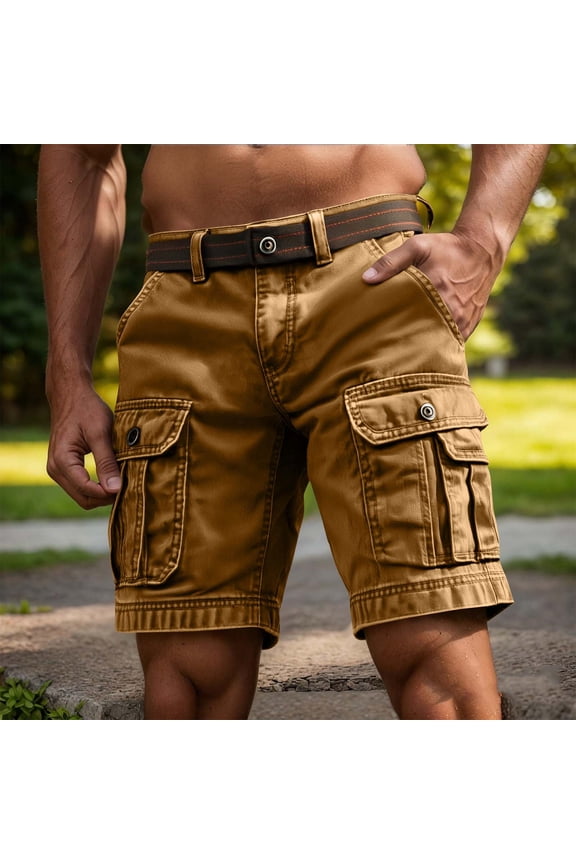 Mens Cargo Shorts Summer Athletic Short Pants Khaki Casual,Pockets Work Relaxed Fit Workout Cotton Shorts for Men Elastic Waist