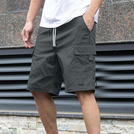 Vetsdori Elastic Waist Shorts for Men Cargo Summer Pull-On Pockets Workout,Relaxed Fit Athletic Summer Work Mens Shorts