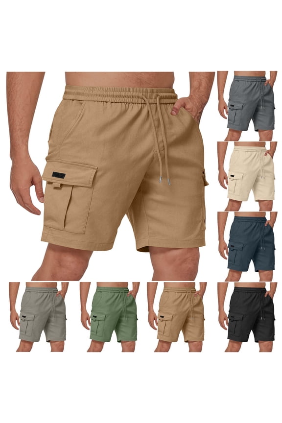 Mens Workout Shorts Cargo Summer Pull-On Cotton Relaxed Fit Casual Khaki,Outdoor Athletic Shorts for Men