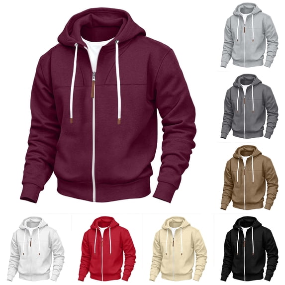 Vetsdori Mens Drawstring Sweatshirts Outdoor Comfy Zipper Winter Casual Stylish Solid Color Long Sleeve Hoodie for Men