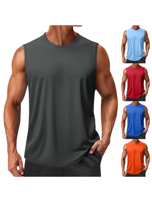 Mens Dry Fit T Shirts Sleeveless Mesh fabric Athletic Tank Tops Muscle Casual Summer Breathable,Crew Neck Solid Color Tanks for Men Undershirts,M