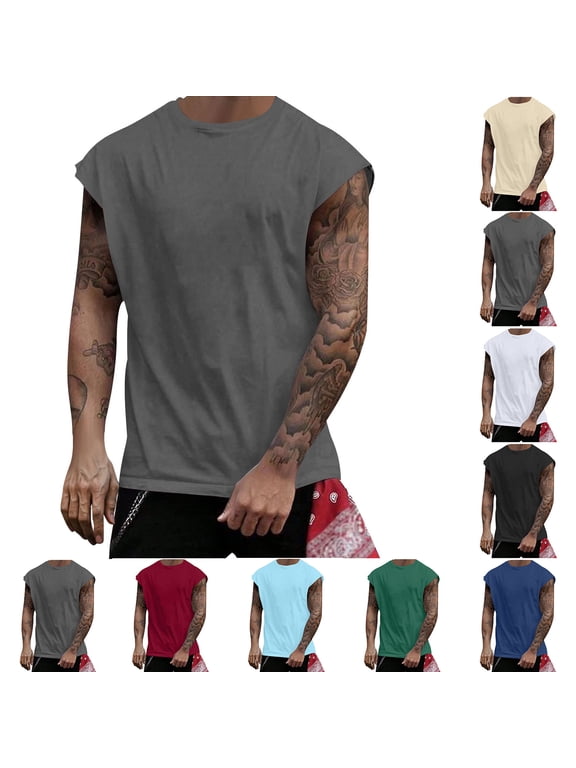 Mens Dry Fit T Shirts Sleeveless Summer Athletic Tank Tops Sport Muscle Mesh fabric Solid Color,Crew Neck Undershirts Tanks for Men Breathable,S