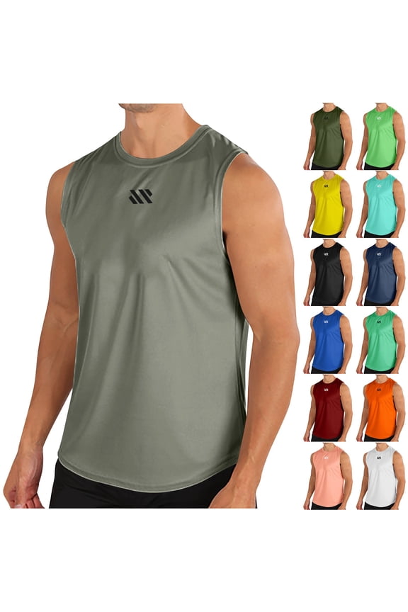 Mens Dry Fit Tank Tops Muscle Athletic T Shirts Casual Summer Solid Breathable,Workout Undershirts Tanks for Men Crew Neck,M