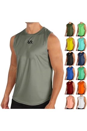 Mens Dry Fit Tank Tops Muscle Athletic T Shirts Casual Summer Solid Breathable,Workout Undershirts Tanks for Men Crew Neck,M