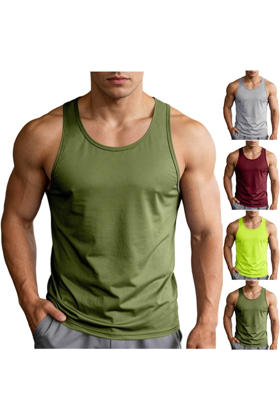 Mens Dry Fit Tank Tops Summer Athletic T Shirts Casual Breathable Plain Undershirts,Muscle Crew Neck Tanks for Men Sleeveless,S