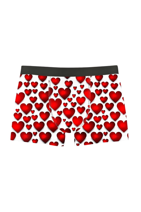 Mens Heart Print Underwear Valentine Cozy Holiday Trunks Gift for He Trendy Elastic Waist Boxer Briefs for Men Boxers