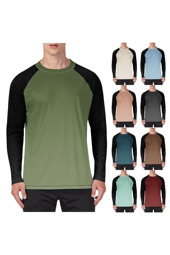 Mens Long Sleeve Big and Tall Shirts Ice Silk Outdoor Pullover Winter Casual Sun Protection Travel T-Shirts for Men Color-block