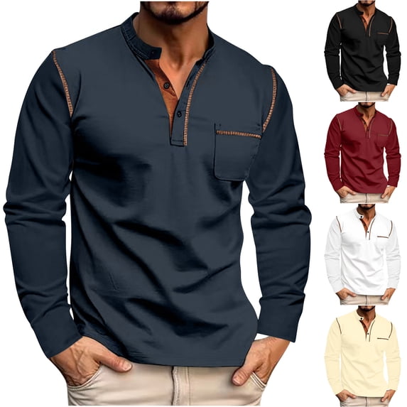 Vetsdori Mens Long Sleeve Tshirts Pocket Winter Pullover Breathable Travel Henley Casual Plain Shirts for Men Work