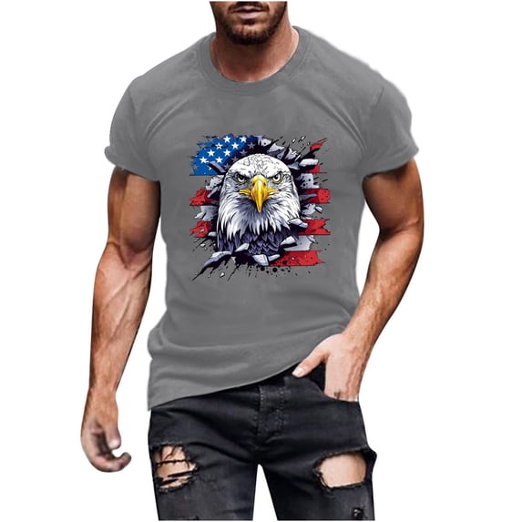 Vetsdori Mens Red White and Blue Tshirts Summer July 4th Pullover Patriotic Eagle Graphic Crew Neck,Independence Day Short Sleeve Tops for Men Shirts
