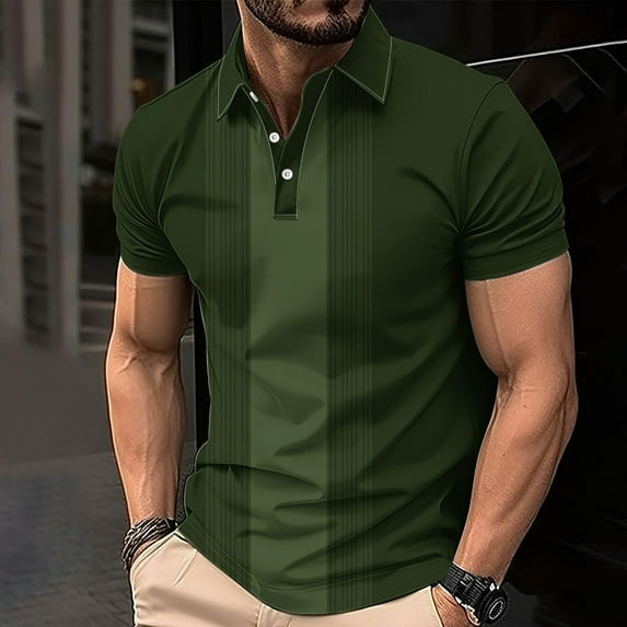 Vetsdori Mens Short Sleeve Shirts Polo Work Pullover Summer, Mesh Casual Button up Stripe Camisas de Hombre T-Shirts for Men Gift for Men