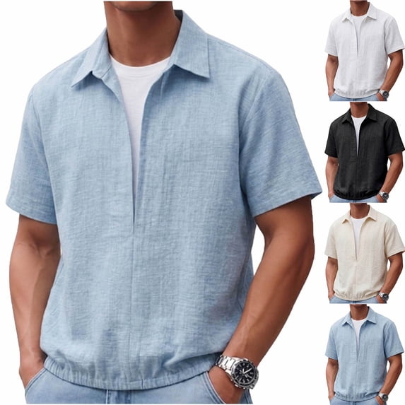 Vetsdori Mens Short Sleeve Shirts Fashion Pullover Outdoor Plain Casual Collar Tops for Men Summer