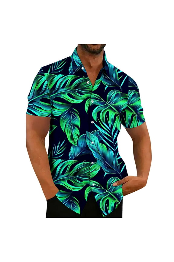 Mens Short Sleeve Shirts Pockets Hawaiian Work Shirts Holiday Summer Gift for Men Button down Tops Vacation Collared T-Shirts for Men Floral,Size XXXL