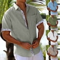 thumbnail image 1 of Vetsdori Mens Short Sleeve Shirts Polo Button down Dress Shirts Pockets Collar Summer Work Casual Ropa Para Hombre Cotton Linen T-Shirts for Men Gift for Men, 1 of 7