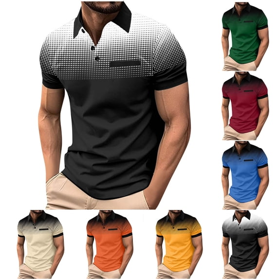 Vetsdori Mens Short Sleeve Shirts Polo Work Pullover Summer Casual Mesh Quick Dry Button up Ropa Para Hombre T-Shirts for Men Gradient