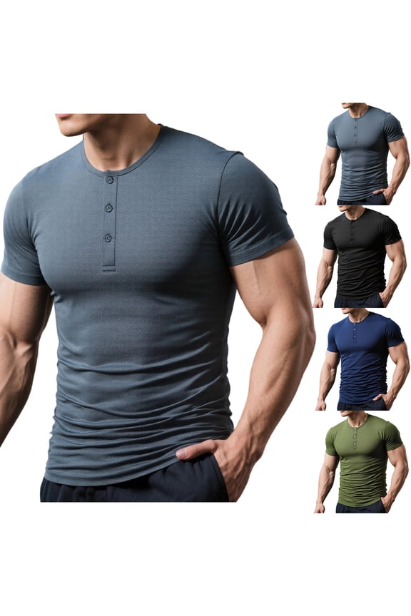 Mens Short Sleeve T-Shirts Button up Muscle Quick Dry Pullover Training Plain Quick Dry Casual Mesh fabric Crew Neck T-Shirts for Men Ropa