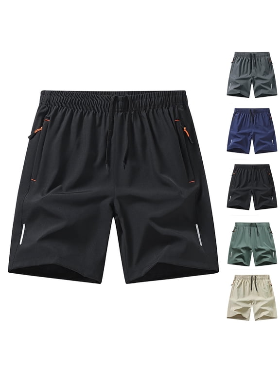 Mens Shorts Shorts Lightweight Athletic Pull-On Quick Dry Ice Slik Elastic Waist Pockets,Casual Beach Shorts for Men Summer