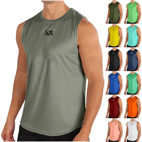 Vetsdori Mens Sleeveless T Shirts Dry Fit Athletic Tank Tops Muscle Summer,Solid Color Casual Crew Neck Undershirts Tanks for Men Breathable,L
