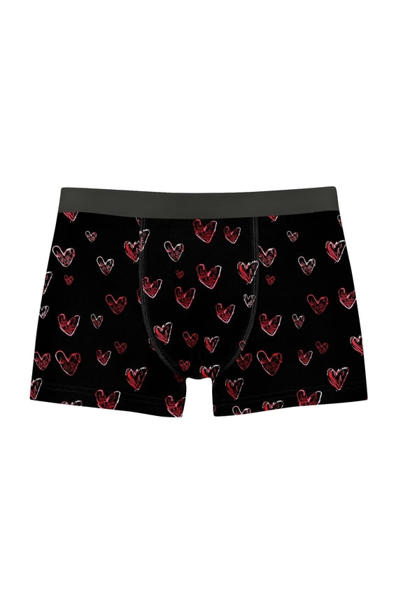 Mens Soft Trunks Casual Valentines Cozy Boxers Trendy Elastic Waist Heart Print Underwear for Men Boxer Briefs