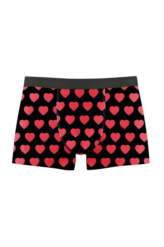 Mens Soft Trunks Valentine's Day Cozy Boxers Casual Gift for Husband Heart Print Elastic Waist Underwear for Men Ropa Hombre