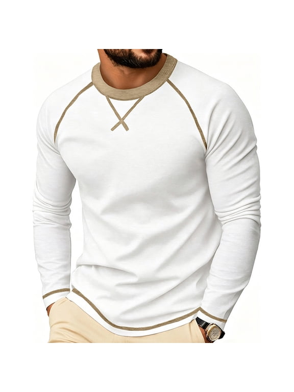 Mens Sports Long Sleeve Winter T-Shirts Shirts Basic Raglan Pullover Lightweight Crew Neck Casual Color-block Tops for Men