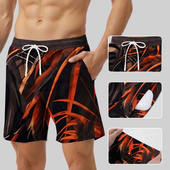 Vetsdori Mens Summer Shorts Dry Fit Beach Short Pants Pocket Casual Swim Trunks,Lining 2 in 1 Breathable Shorts for Men Elastic Waist,Size L