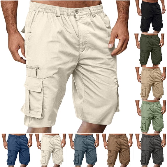 Vetsdori Mens Summer Shorts Elastic Waist Pull-On Cargo Workout Pockets Casual,Athletic Relaxed Fit Shorts for Men Below the Knee