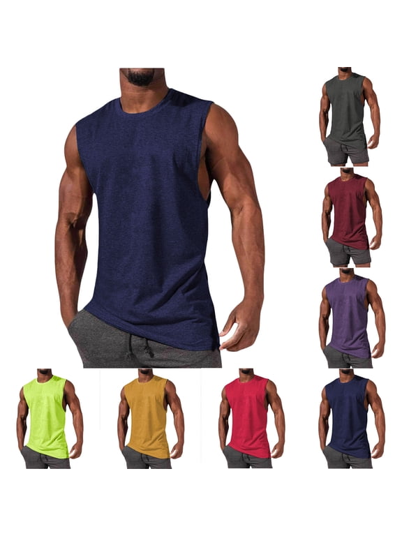 Mens Summer Tank Tops Athletic Casual T Shirts Plain,Muscle Crew Neck Undershirts Sleeveless Tanks for Men Slim Fit,L