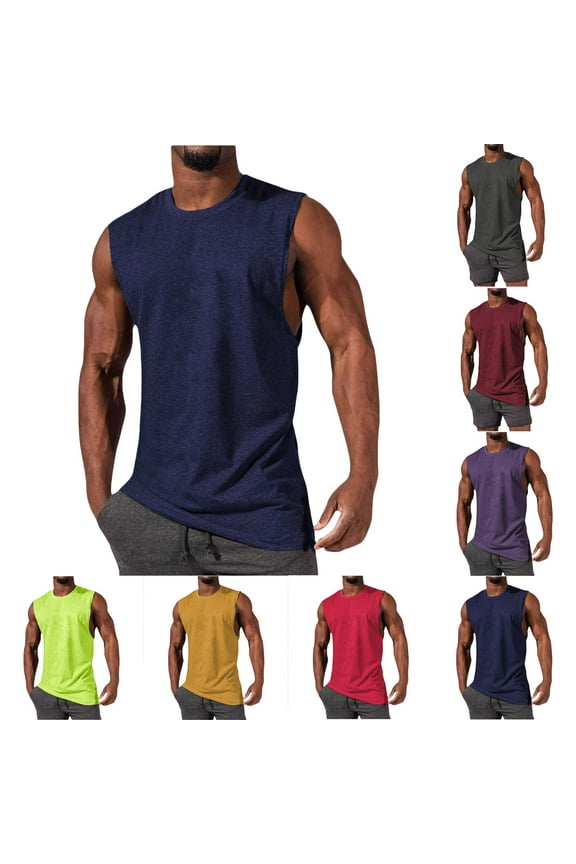 Mens Summer Tank Tops Athletic Casual T Shirts Plain,Muscle Crew Neck Undershirts Sleeveless Tanks for Men Slim Fit,L