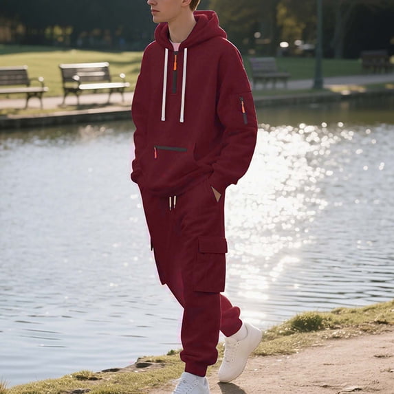 Vetsdori Mens Sweat Suit 2 Piece Set with Hoodie,Track Suit Sets Mens,Loungewear Casual Workout Outfits Sports Athletic Gym Pocket Quarter Zipper,Hooded Sweatshirts and Joggings for Men