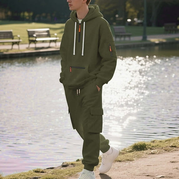 Vetsdori Mens Sweatsuits 2 Piece Set with Hoodie,Mens Track Suit Set Hoodies,Loungewear Casual Workout Outfits Sports Athletic Gym Pocket 1/4 Zipper,Hooded Sweatshirts and Joggings for Men