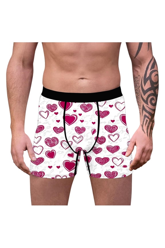 Mens Trunks Elastic Waist Valentines Boxer Briefs Cozy Soft Casual Gift for Boyfriend Heart Print Boxers Underwear for Men