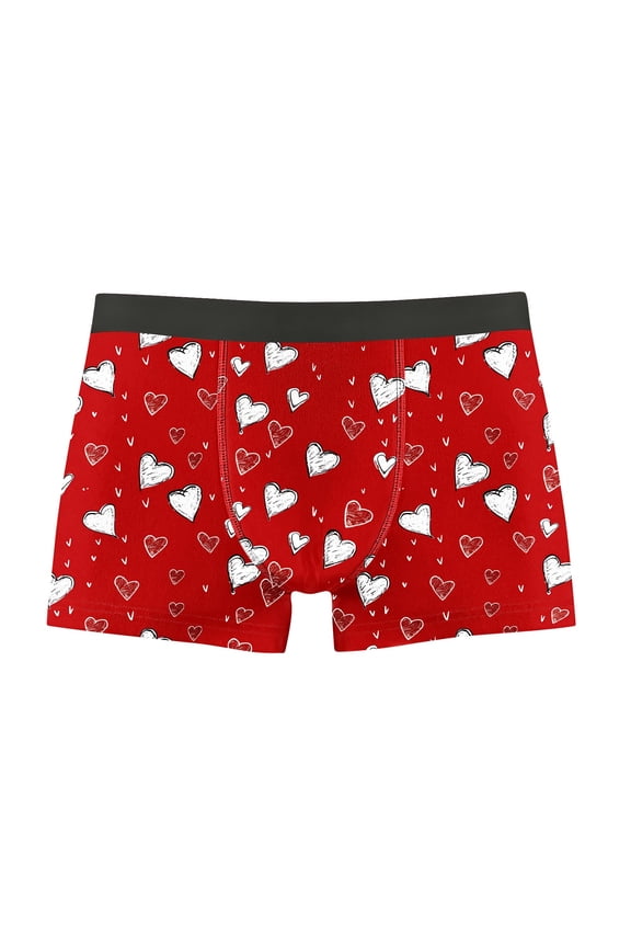 Mens Trunks Heart Print Valentine's Day Cozy Soft Boxer Briefs Fashion Gift for Men Boxers Underwear for Men Elastic Waist