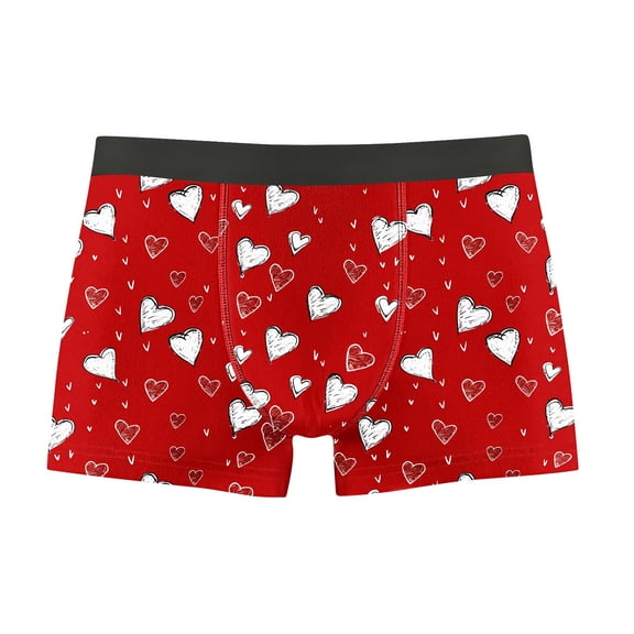 Vetsdori Mens Trunks Heart Print Valentine's Day Cozy Soft Boxer Briefs Fashion Gift for Men Boxers Underwear for Men Elastic Waist