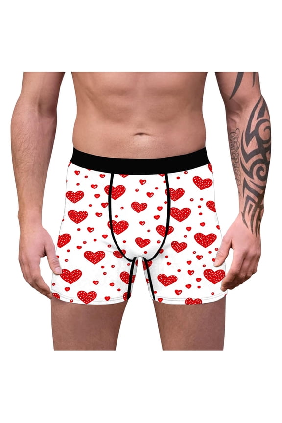 Mens Underwear Elastic Waist Holiday Boxers Cozy Gift for Men Valentine's Day Soft Ropa Hombre Heart Print Boxer Briefs for Men