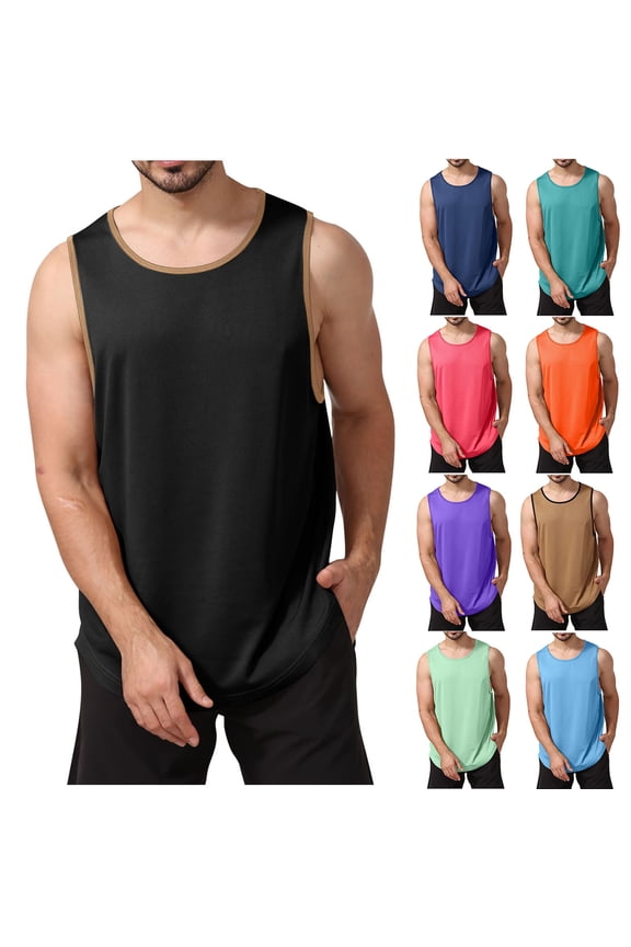 Mens Workout T Shirts Sleeveless Summer Tank Tops Muscle Undershirts Plain,Running Slim Fit Shirts for Men Casual,XXXL