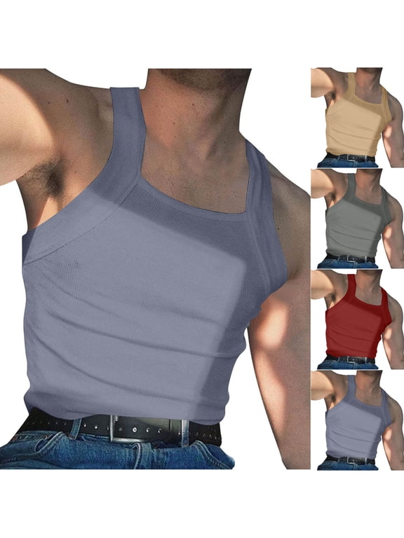 Mens Workout T Shirts Sleeveless Summer Tank Tops Plain Fitness Slim Fit,Muscle Undershirts Shirts for Men Outdoor,L