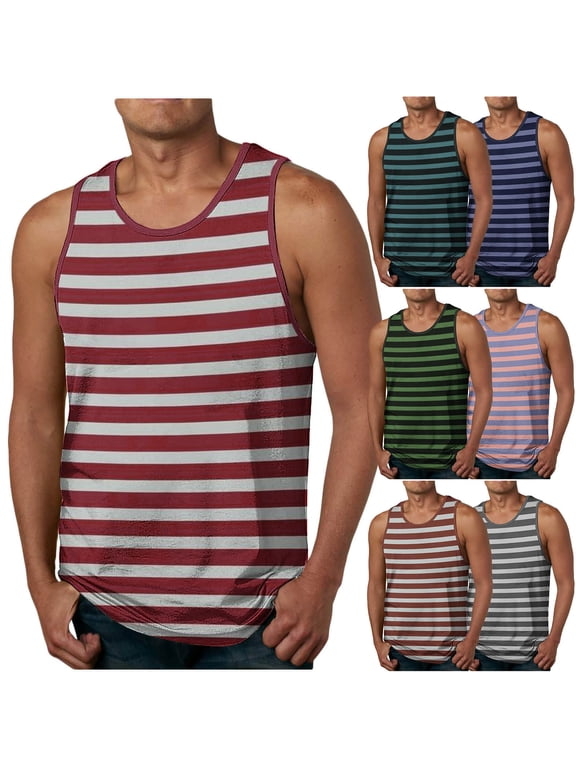 Mens Workout Tank Tops Crew Neck T Shirts Striped Sport,Muscle Undershirts Running Slim Fit Tanks for Men Summer,XL