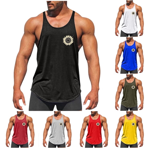 Vetsdori Mens Workout Tank Tops Summer Casual T Shirts Sleeveless Muscle Crew Neck Graphic,Undershirts 100% Cotton Tanks for Men Slim Fit,L