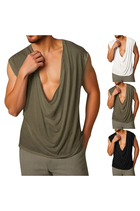 Mens Workout Tank Tops Summer T Shirts Sleeveless Casual Muscle Slim Fit,Plain Undershirts Tanks for Men V-Neck,L
